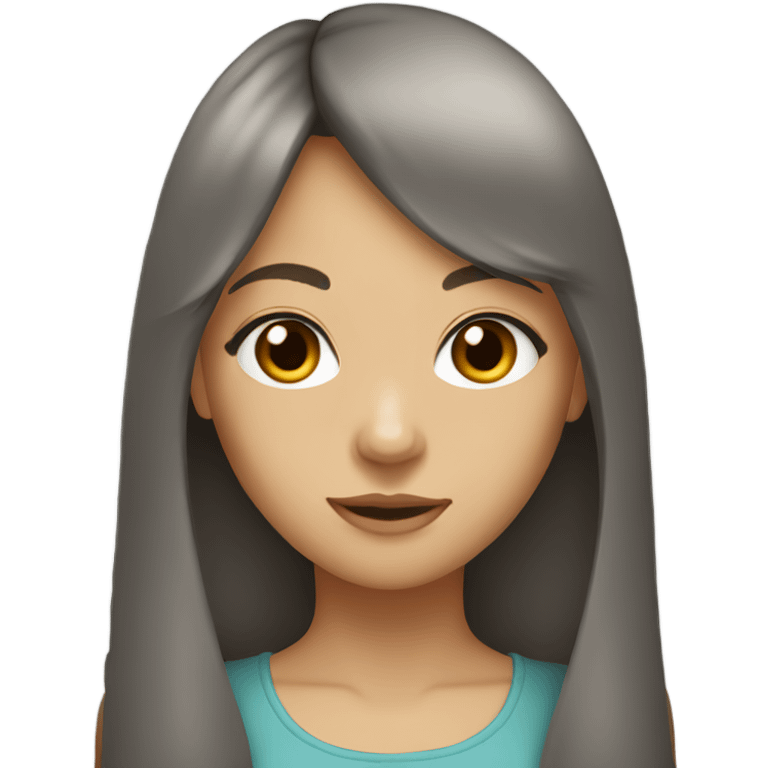 girl with long brown hair with bangs and gray eyes emoji