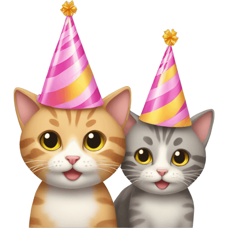 cat and kitten wearing birthday hats emoji