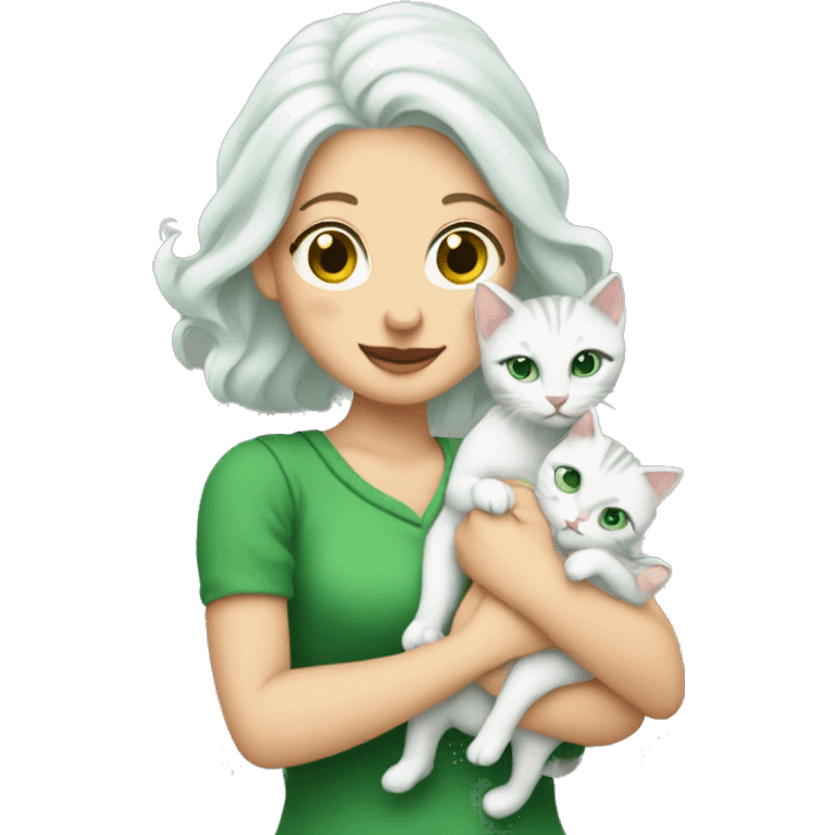 Green haired white lady holding babies and cats emoji