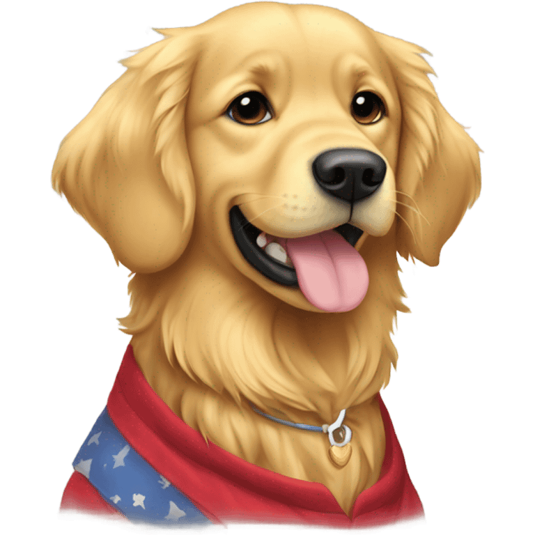 Golden retriever with a shirt that says “Heidi” emoji