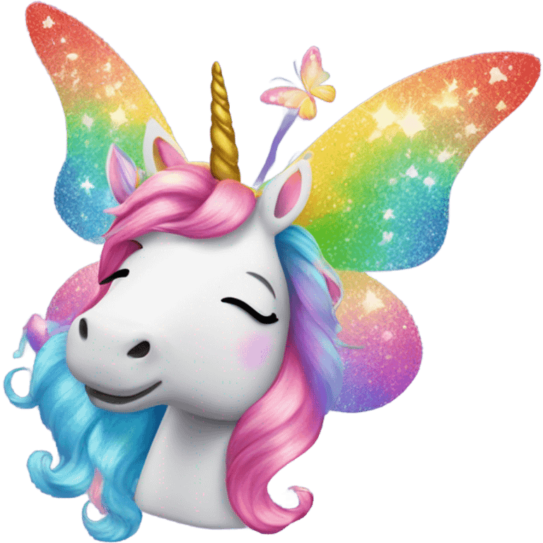 Whimsical rainbow unicorn butterfly with glitter emoji