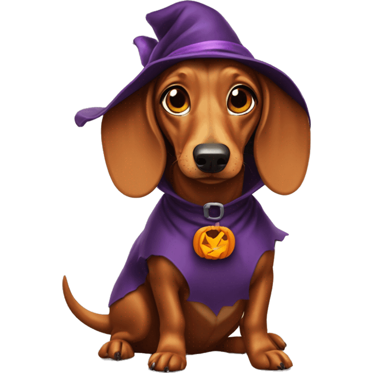 dachshund dog in Halloween costume, known as a Halloweenie emoji