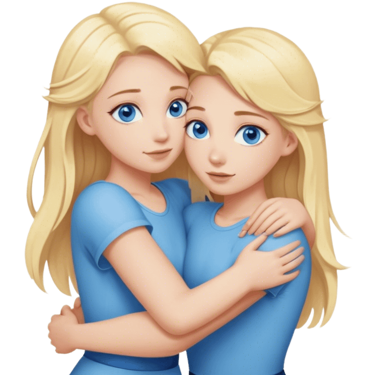 Two blonde girls with blue eyes hug each other emoji