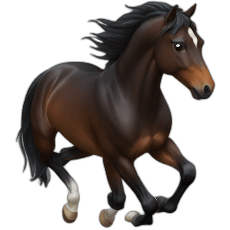 galloping dark bay horse with small star headmark emoji