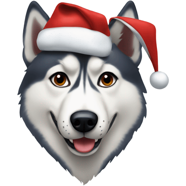 Husky with eye eyes wearing a Santa cap emoji