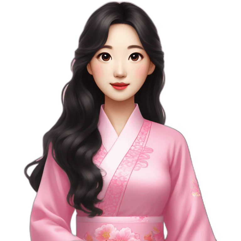 cute go yoon jung with wavy black hair posing with pink ao dai full body emoji