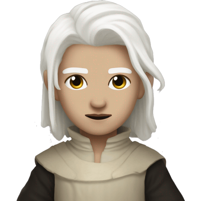 a dungeons and dragons changeling with bone white skin and white medium length hair and black eyes and no mouth emoji