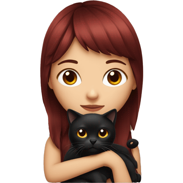 Dark red hair Mexican girl with bangs holding her black cat emoji