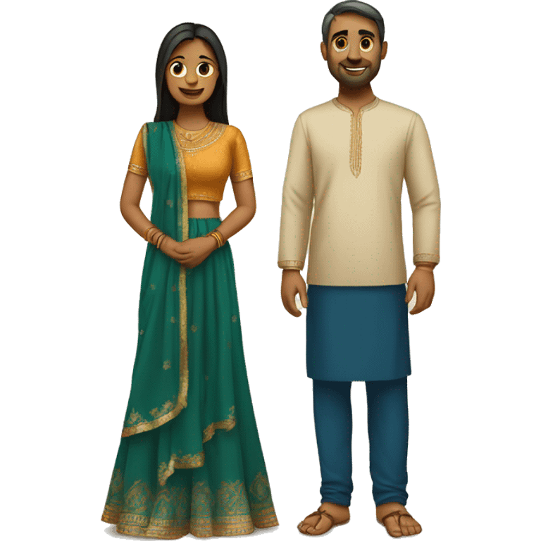 Couple standing in indian kurta and sarre emoji