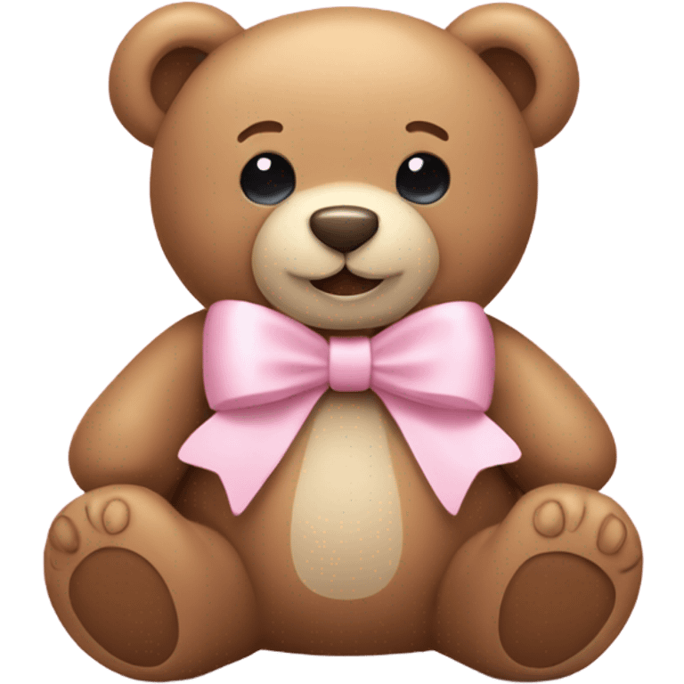 Happy teddy bear wearing a light pink bow emoji