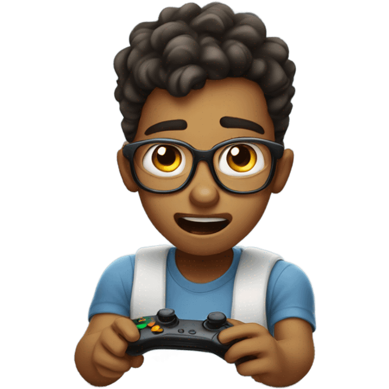 Boy with glasses playing the game farting  emoji