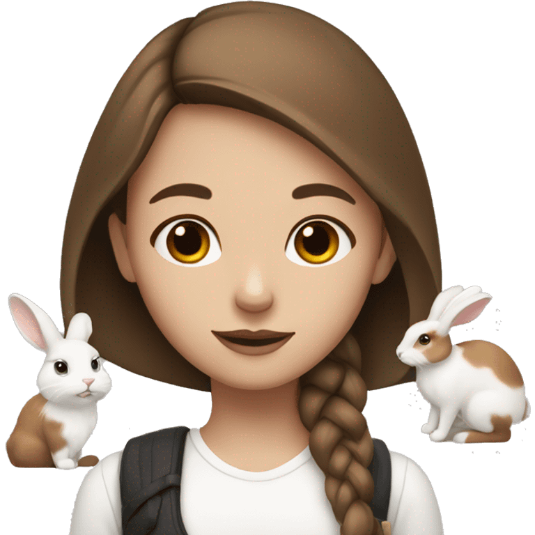 brown haired girl with white and black rabbit emoji