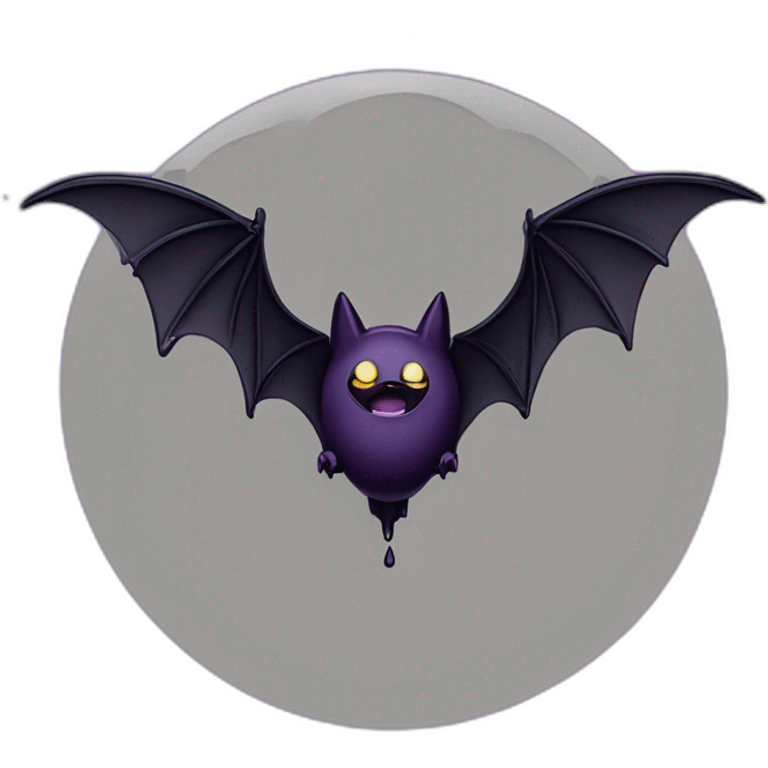 purple black vampire bat wings flying in front of large dripping grey crescent moon emoji