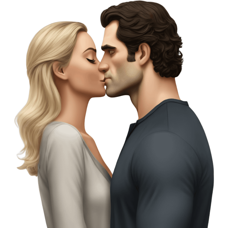 realistic photo of Henry Cavill kissing a beautiful female model  emoji