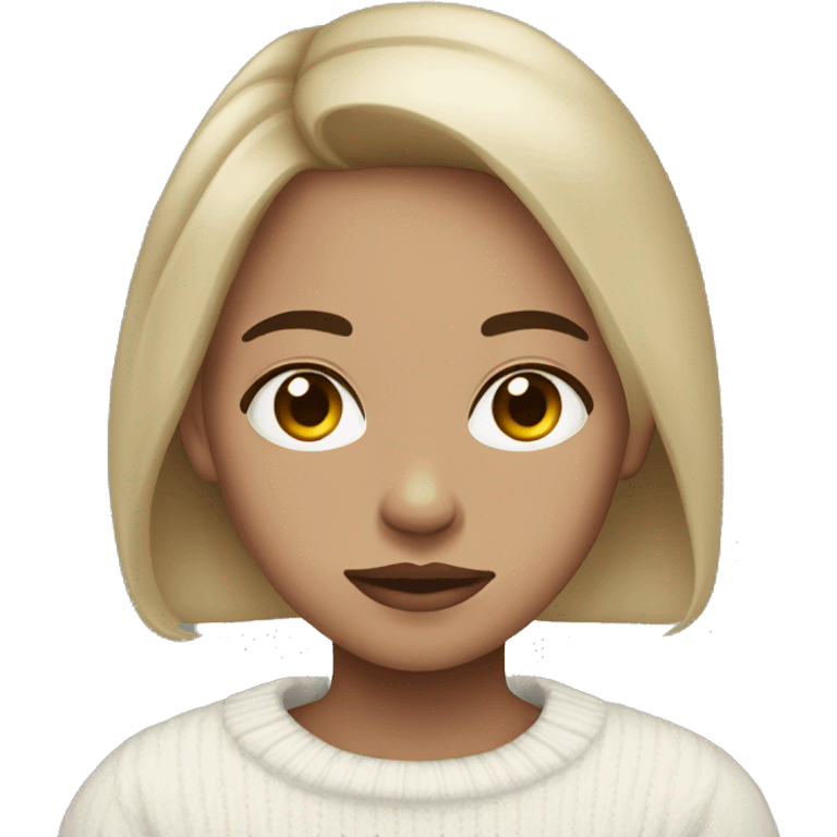 Medium skin es y habites black eyes girl wearing a white sweater emoji