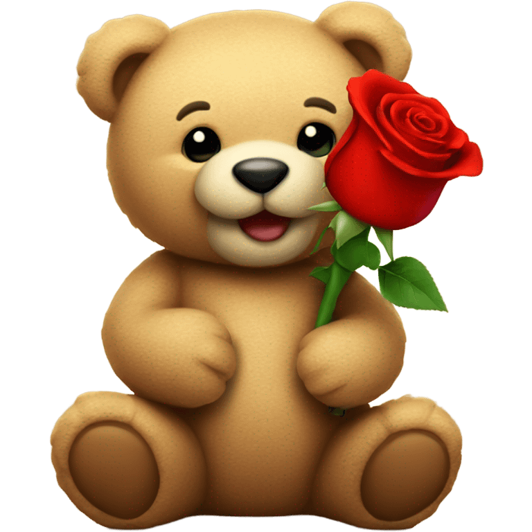 Hapy Teddy bear holding a red rose emoji