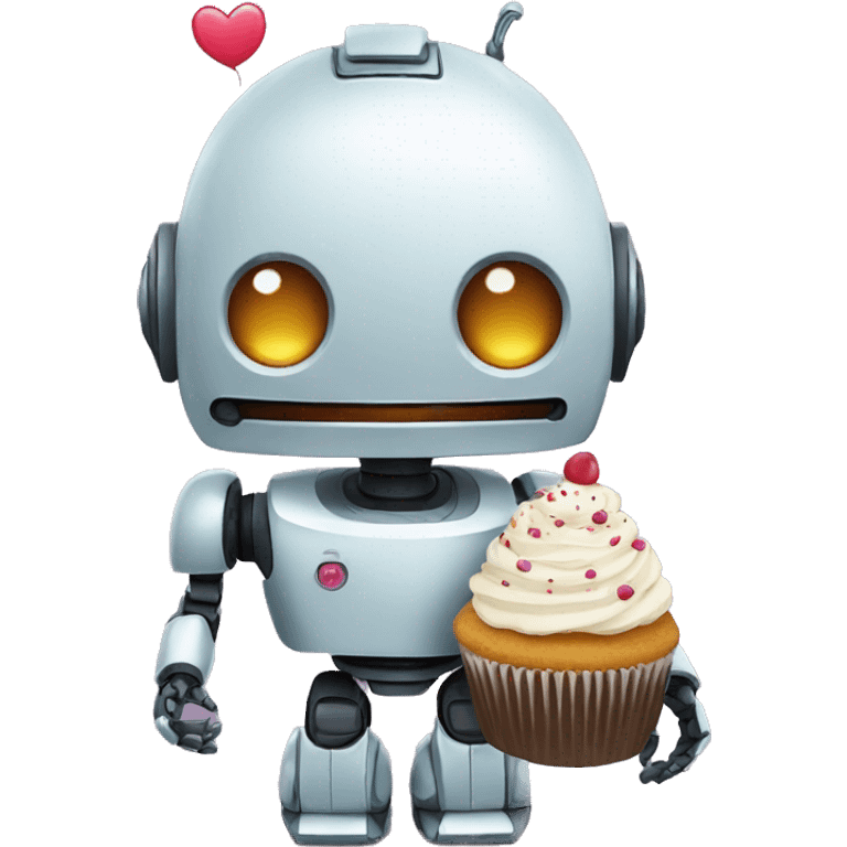 A robot with a cupcake emoji