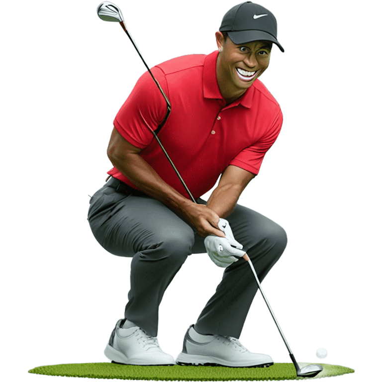 Tiger woods wearing a red shirt playing golf  emoji