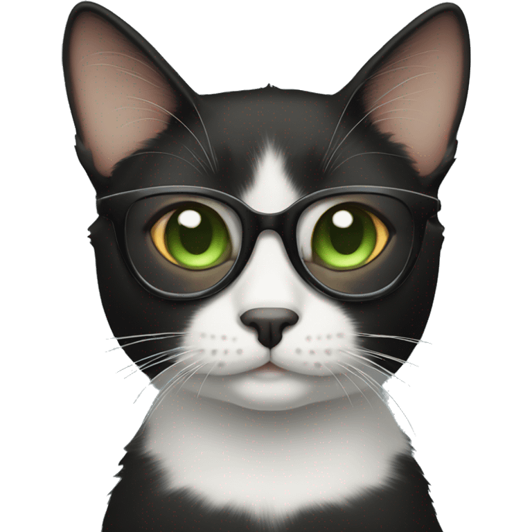 Black cat with specs of white and orange and brown green blue eyes  emoji