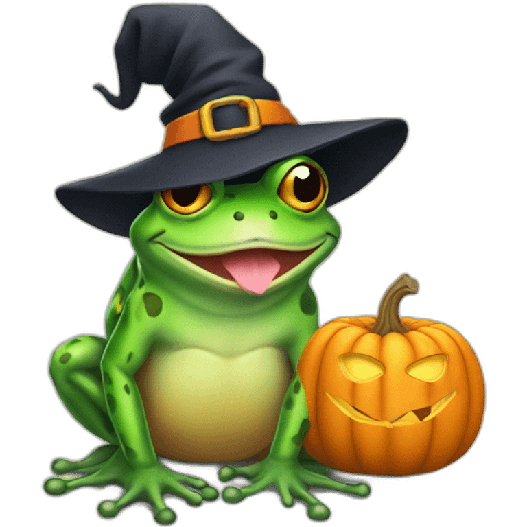 Witch frog with pumpkin emoji