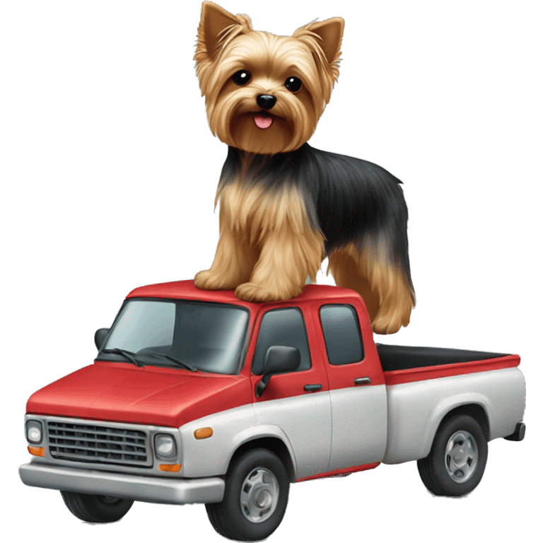 A Yorkie on top of a truck emoji