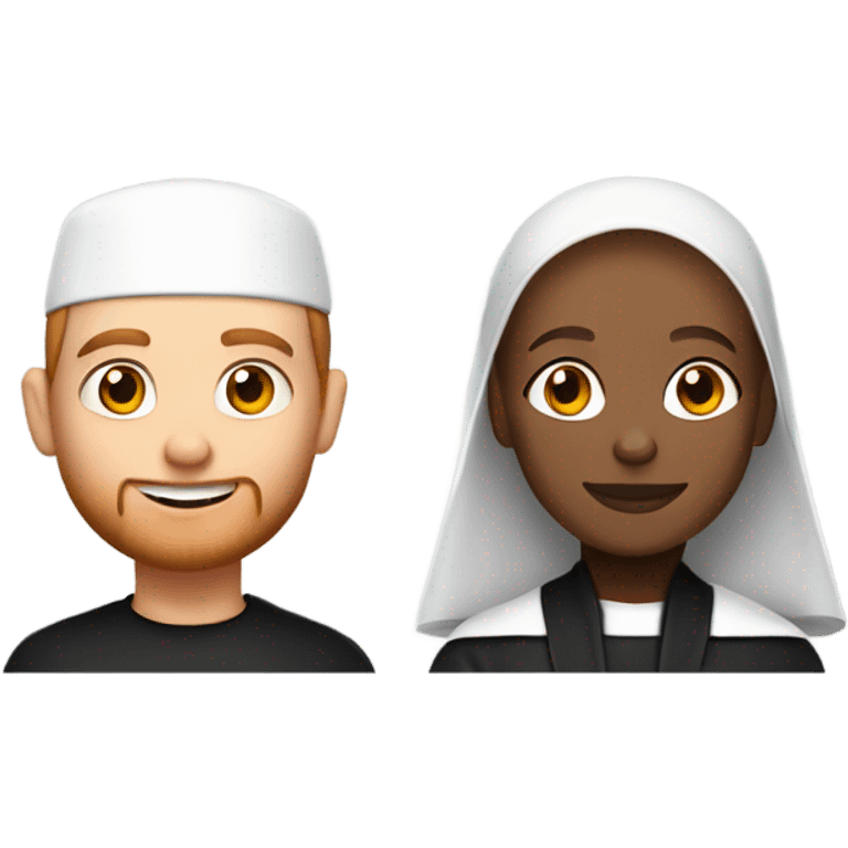 a young caucasian priest with a reddish beard and an african american nun side by side emoji