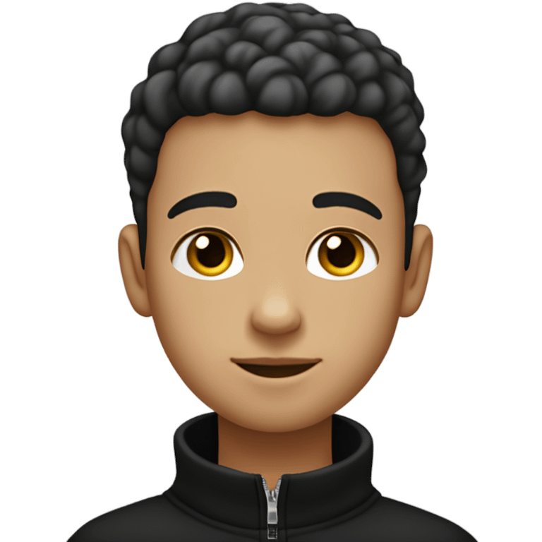 boy with light skin, buzz cut, no facial hair, wearing a smart black quarter zip jumper with white t shirt underneath. emoji