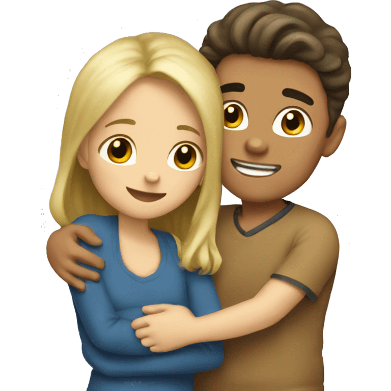 Brunette boy blonde girl hugging  emoji