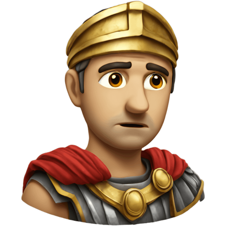 A sad Roman legionary holding his head photorealistic emoji