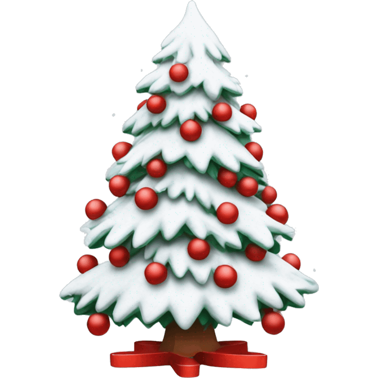 Snowy Christmas tree with red and white decorations on it emoji