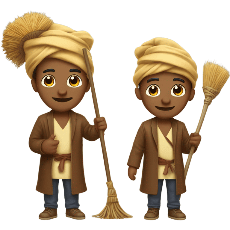 Brown male wearing a turban with curry in his hand and a magic broom in other emoji