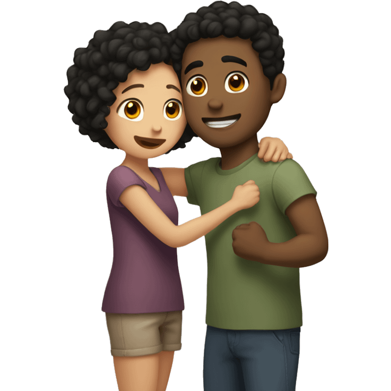 guy with short curly black hair hugging girl with short wavy brown hair emoji