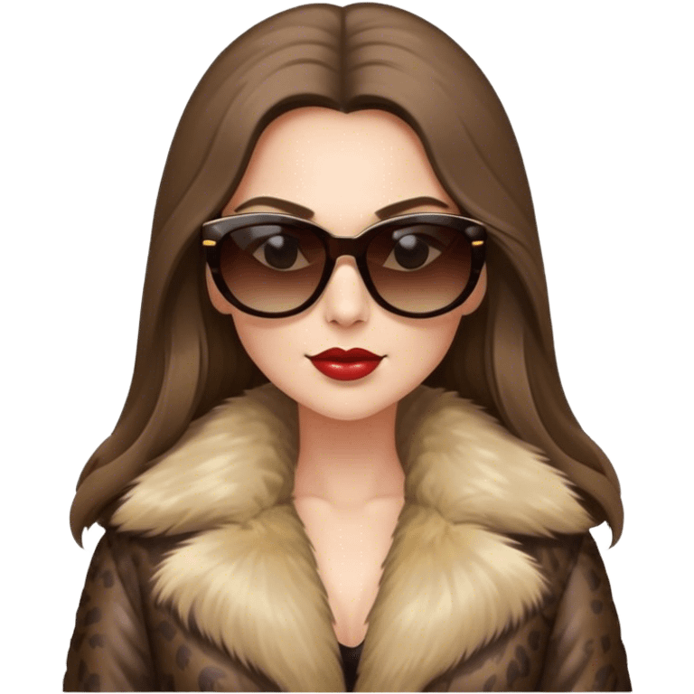 Beautiful realistic long hair light brunette mob wife with fur coat Sun Glasses emoji