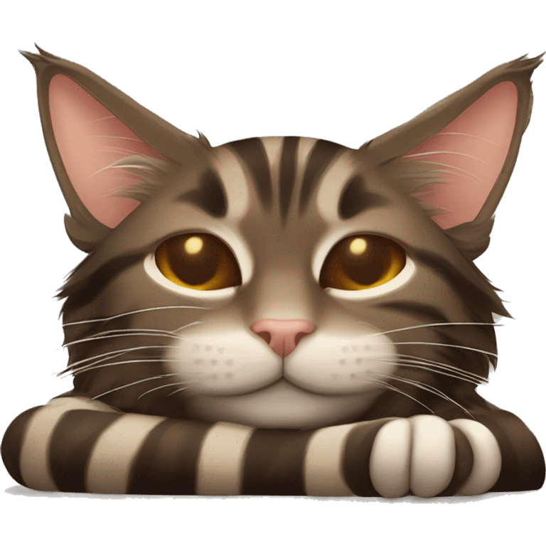 Sleeping cat Maine coon dark brown and light brown stripes emoji