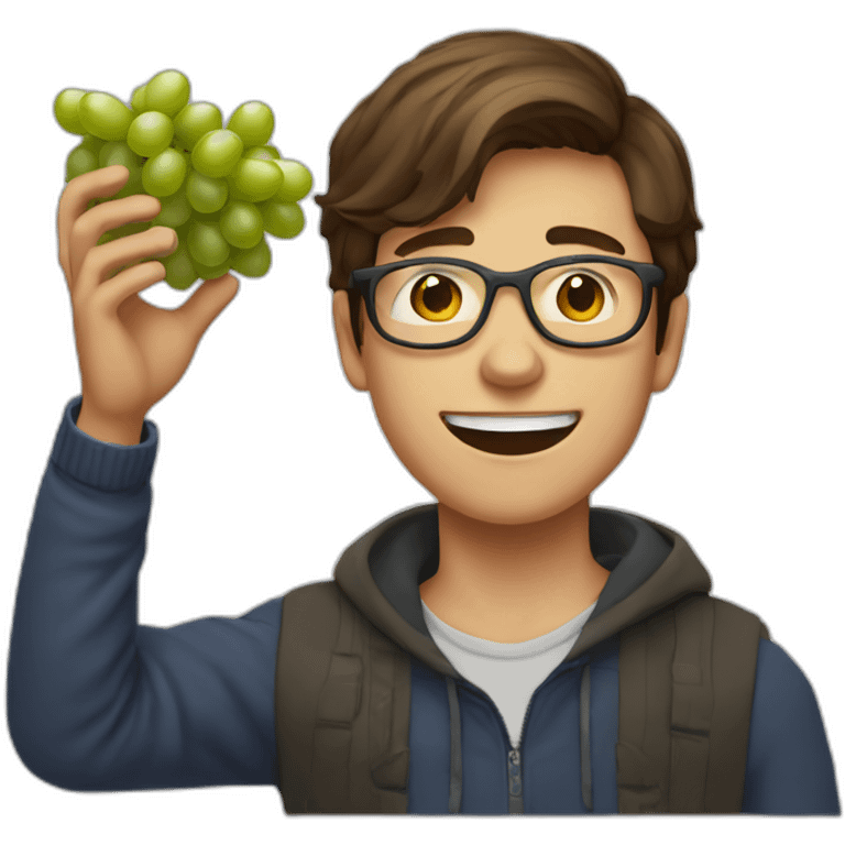 Brown-haired, bitter, bespectacled young man throwing grapes emoji