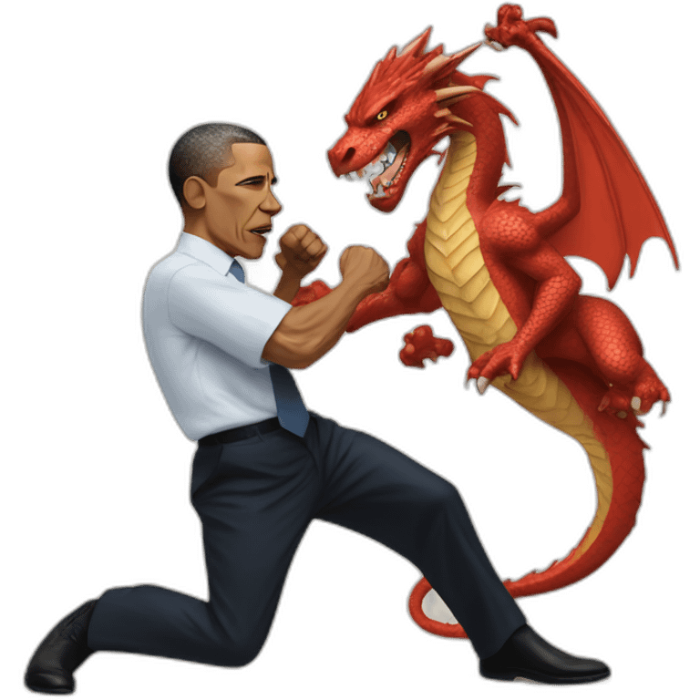 Obama punching a dragon emoji