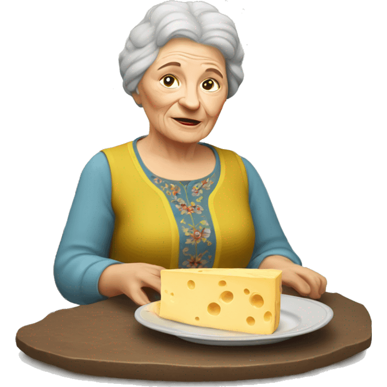 Ukrainian granny with plate of cheese for wine emoji