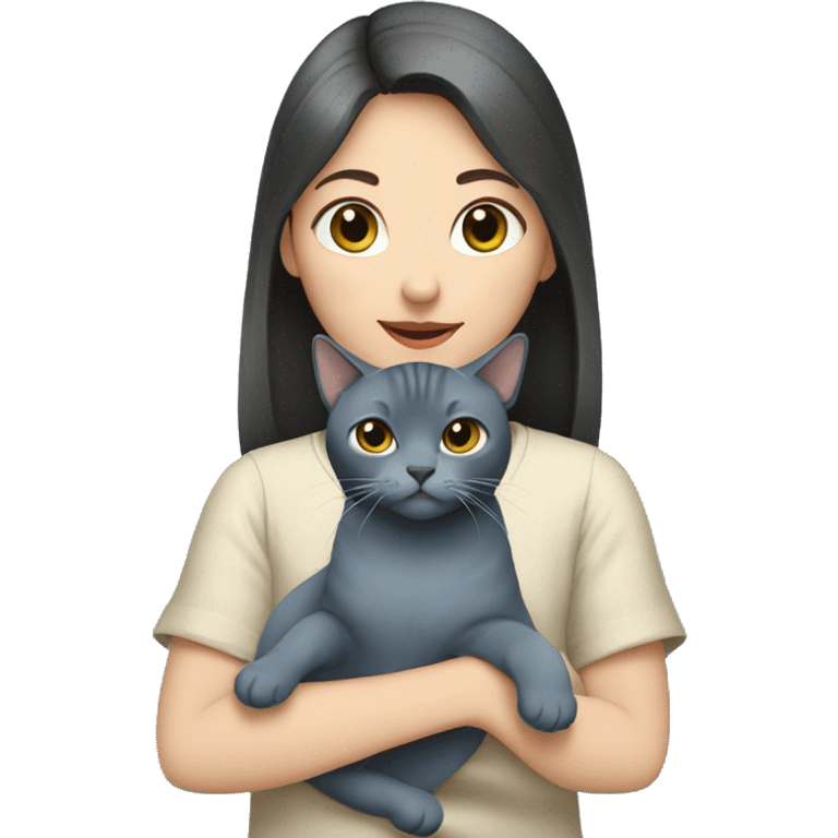 Japanese girl holding Two Russian Blue cats emoji