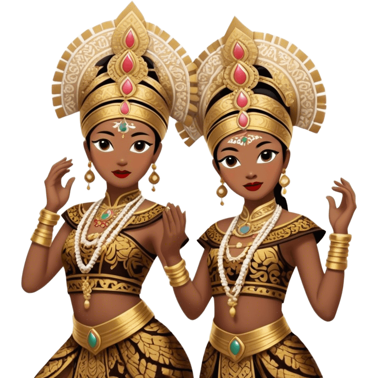 ​Cinematic Realistic Traditional Javanese Dancers, depicted as two graceful dancers in ornate traditional costumes with intricate batik patterns and elaborate headpieces, captured in dynamic poses during a ritual dance in an ancient temple courtyard, rendered with soft golden lighting and rich cultural textures, emoji