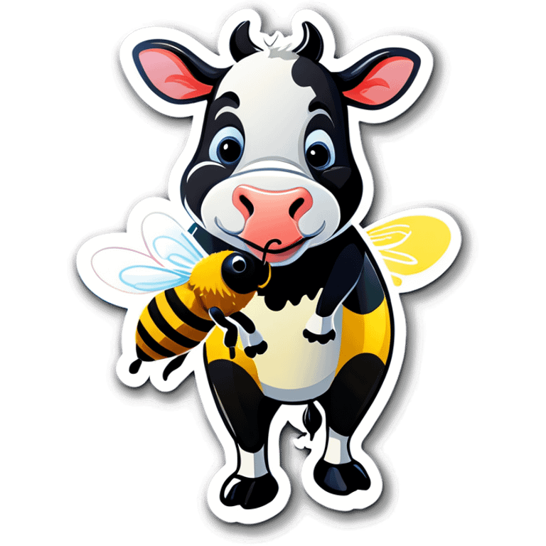 Cow kisses a bee emoji