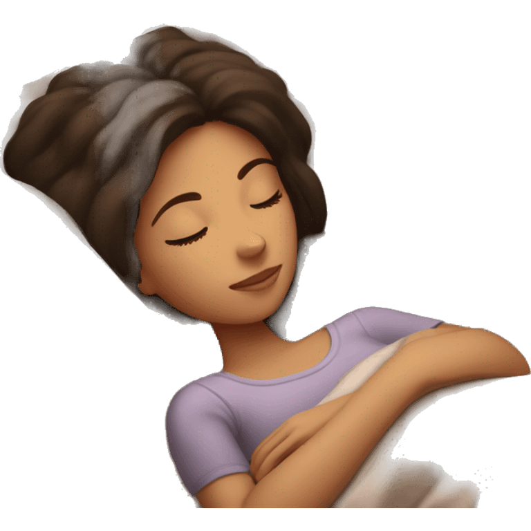 brunette girl sleeping cozy emoji