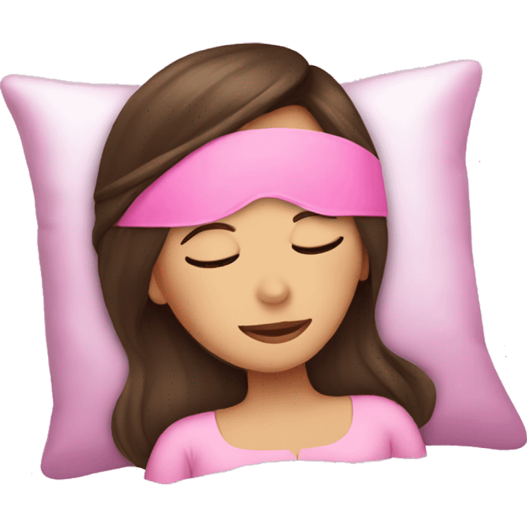 A brunette girl sleeping and wearing a pink sleep mask  emoji