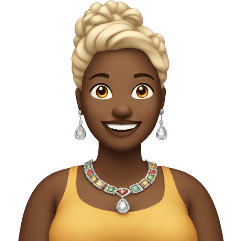 smiling overweight medium toned black woman with jewelry indoors emoji