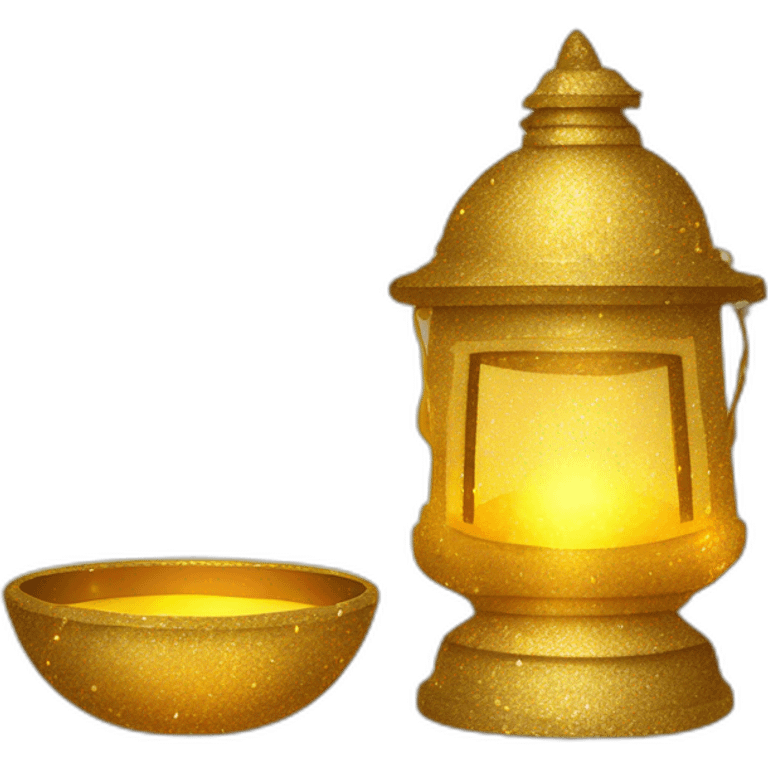 Golden glitter border Diya and lantern emoji