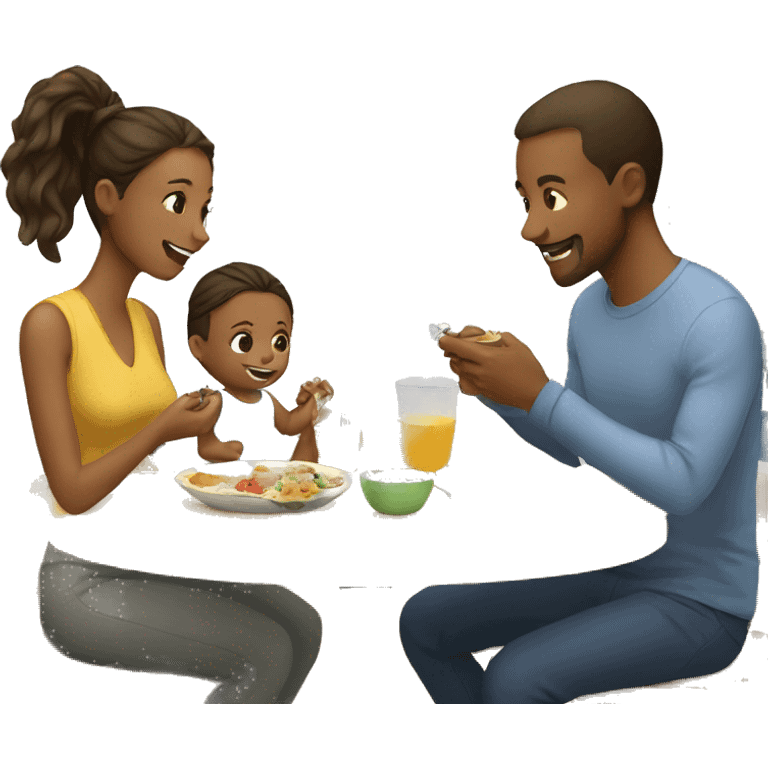 Two Parents are eating lunch with their baby emoji