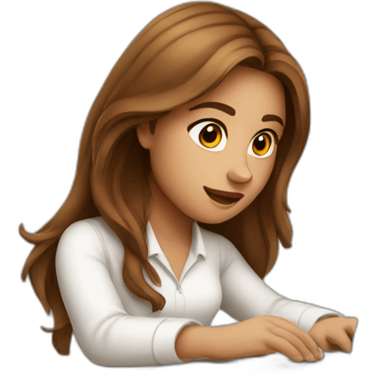 girl with brown long hair in white shirt working on macbook emoji