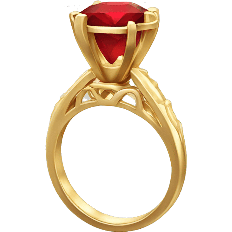 Gold engagement ring red stone emoji