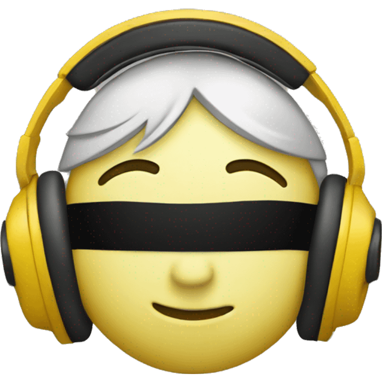 Cartoon yellow face emoji wearing headphones with closed eyes emoji