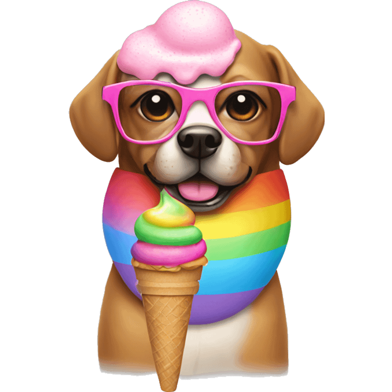 dog with pink ice cream and rainbow glasses emoji