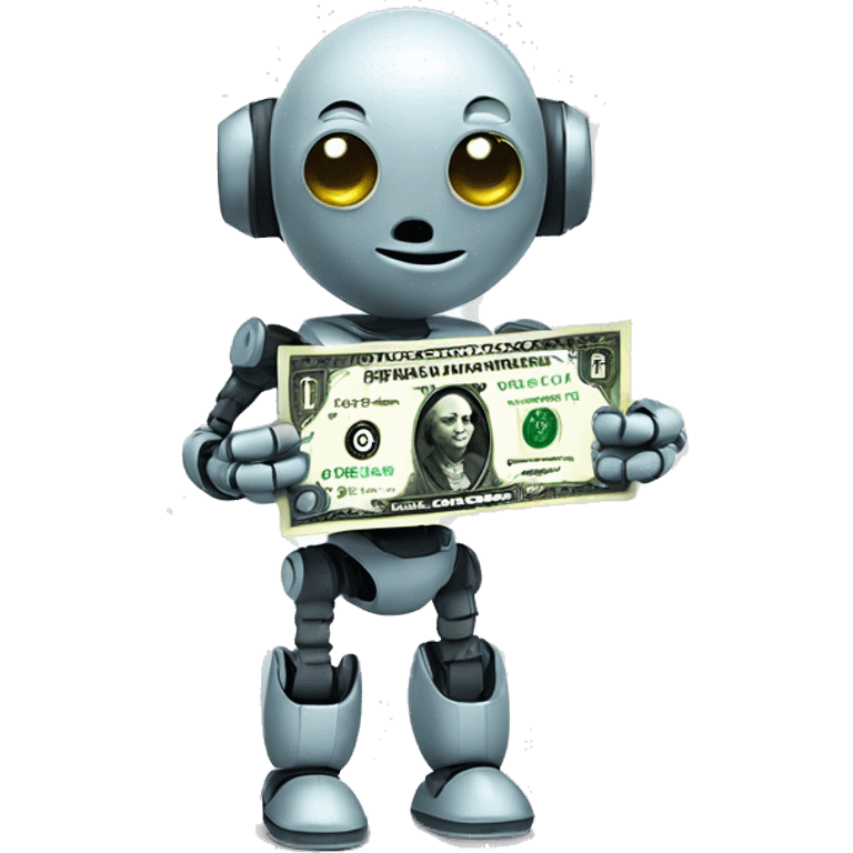 small cute robot holding a dollar bill emoji